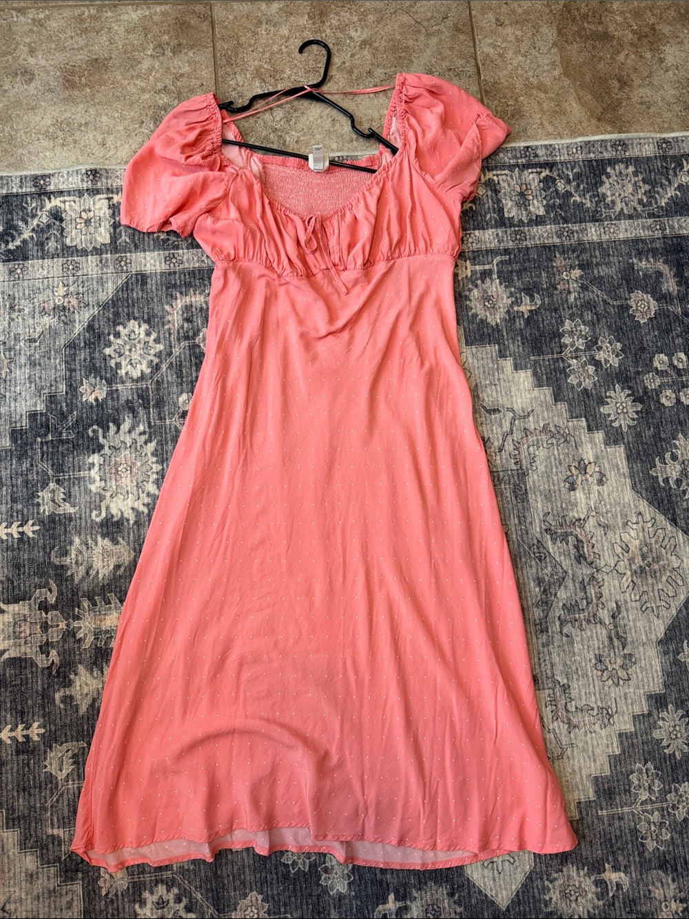a new day Coral Puff-Sleeve Midi Dress